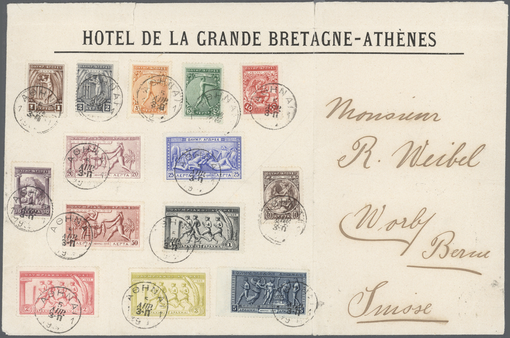 Br Thematik: Olympische Spiele / Olympic Games: 1906, Greece For Athens 1906. Complete Olympic Set On Cover From "Athens - Other & Unclassified