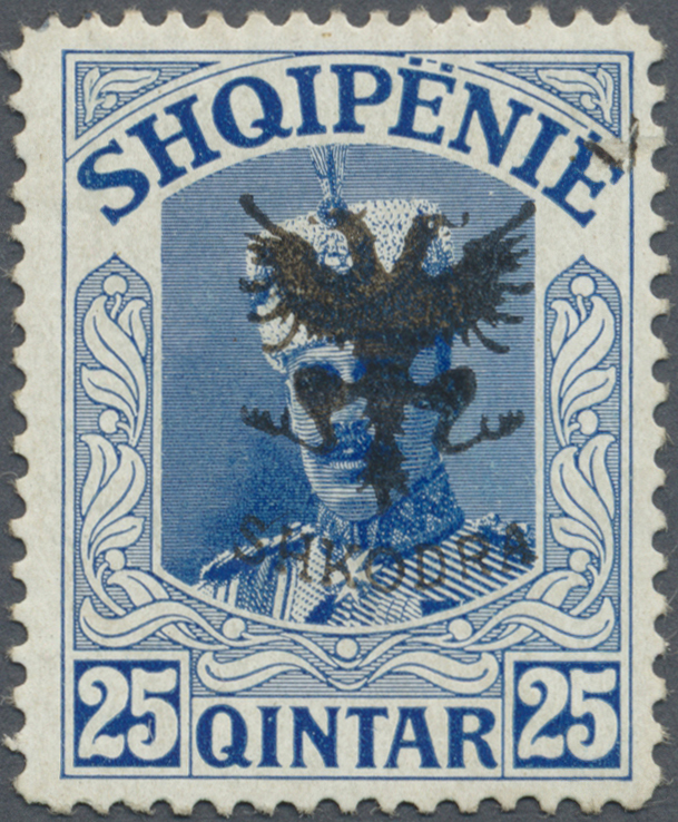 * Albanien: 1920, Freimarke Mit Aufdruck Des Doppeladlers 25 Q. Blau Ungebraucht Mit Falz, Seltene Marke, Mi. € - Albanie