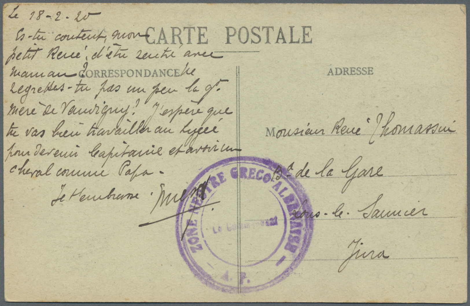 Br Albanien: 1920. Picture Post Card Addressed To France With Circular 'Zone Neutre Greco Albanaise/Le Commandant - Albanie