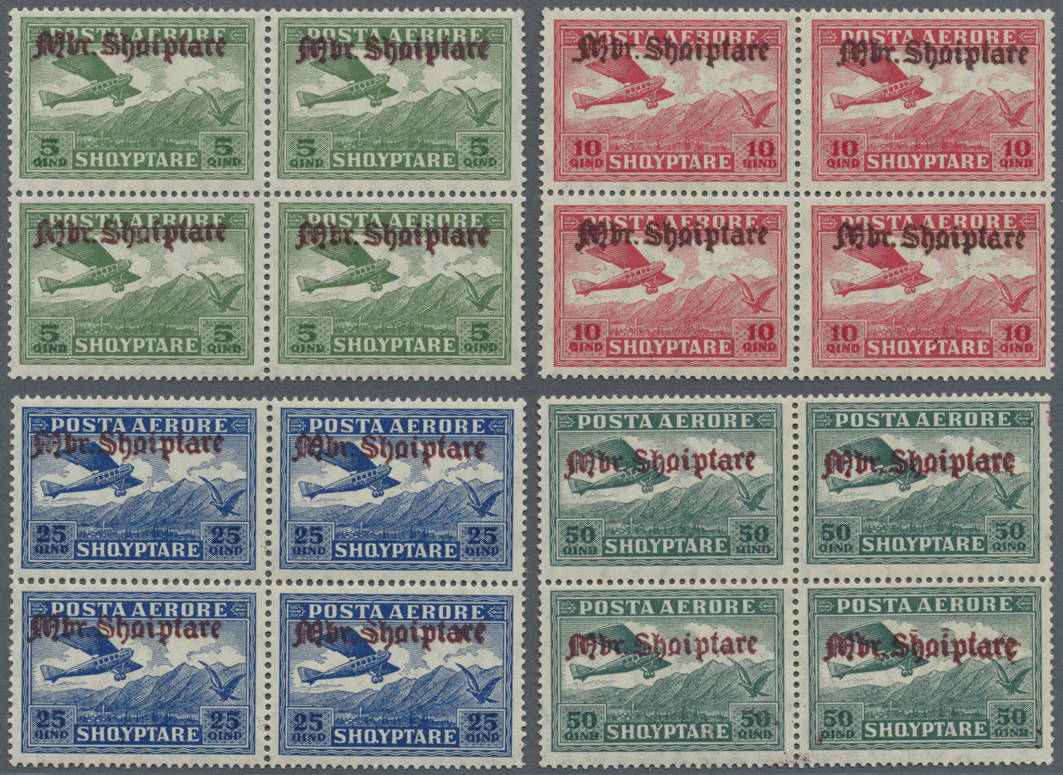 /** Albanien: 1929, Flugpost Mit Aufdruck, Kompletter, Postfrischer 4er-Block-Satz, Toperhaltung, Im 4-er-Block Se - Albania