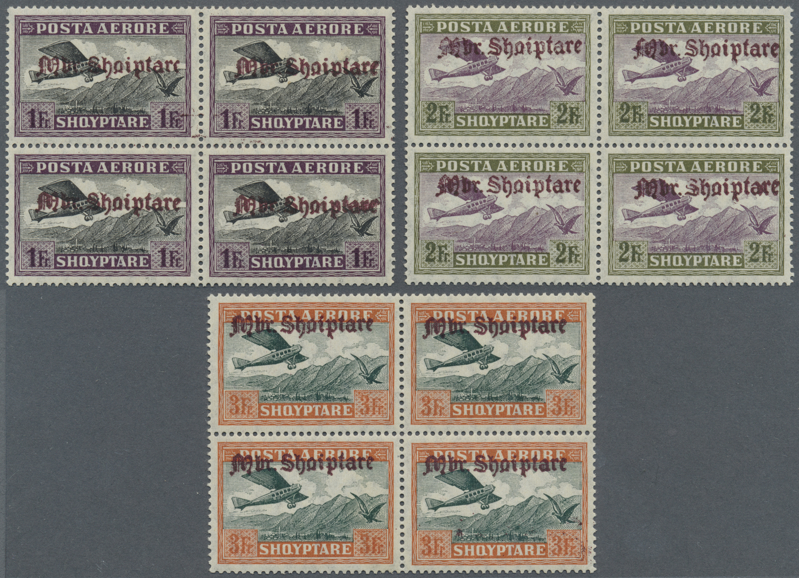 /** Albanien: 1929, Flugpost Mit Aufdruck, Kompletter, Postfrischer 4er-Block-Satz, Toperhaltung, Im 4-er-Block Se - Albanie