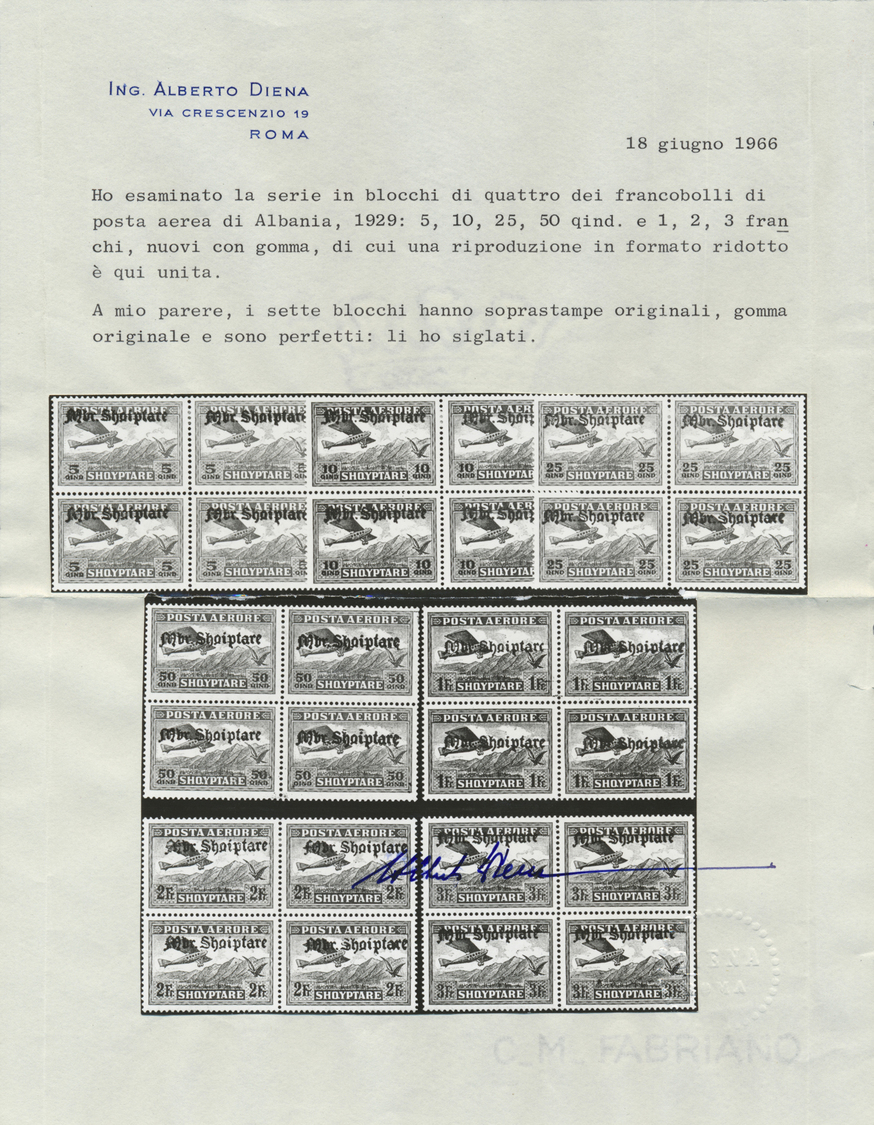 /** Albanien: 1929, Flugpost Mit Aufdruck, Kompletter, Postfrischer 4er-Block-Satz, Toperhaltung, Im 4-er-Block Se - Albania