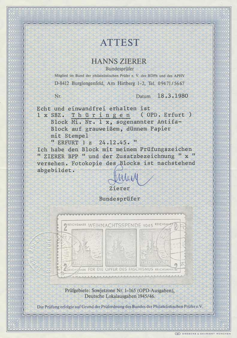 O Sowjetische Zone - Thüringen: 1945, Antifa-Block, Gelblichgraues Papier, Type I, Gestempelt "ERFURT - Altri & Non Classificati