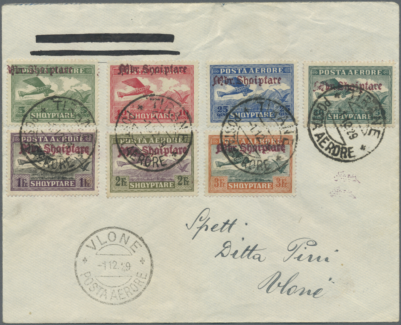 Albanien: 1929, Airmails, 5q. To 3fr., Complete Set With Reddish Brown Handstamp "Mbr.Shqiptare" On FIRST DAY - Albanie