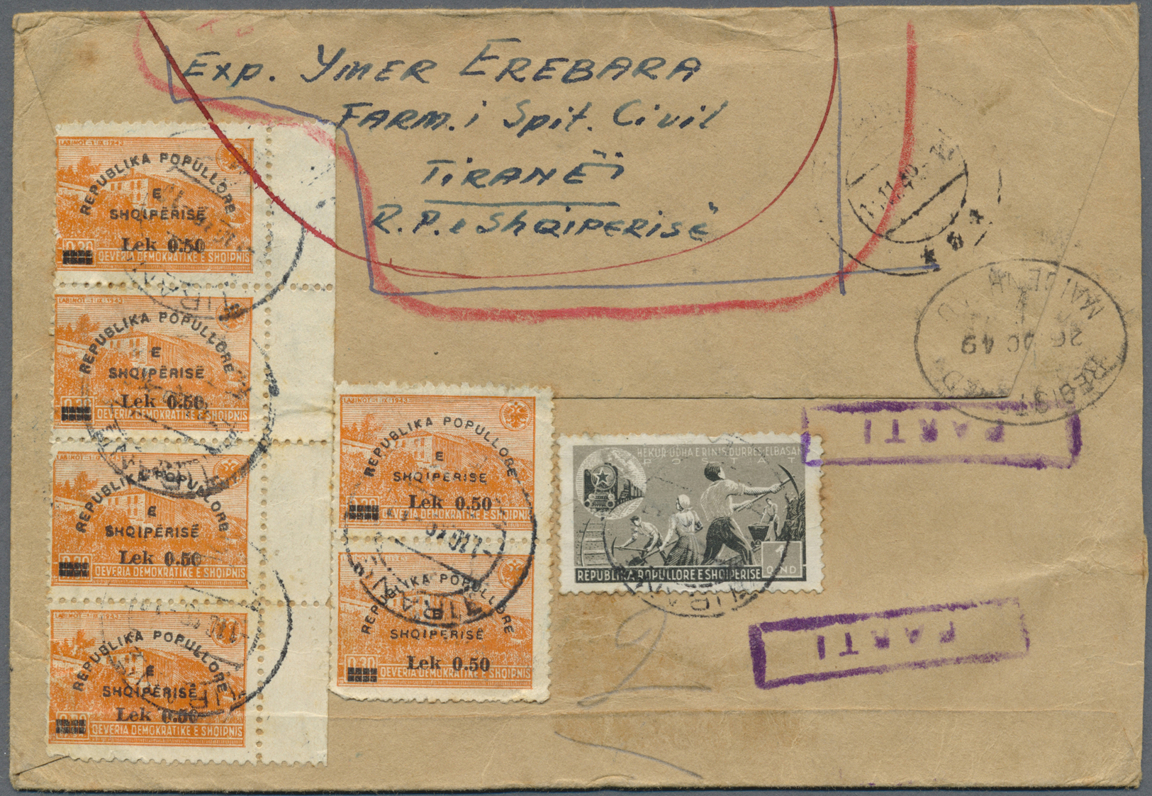 Br Albanien: 1949, Attractive Franking On Front/on Reverse Of Registered Cover From "TIRANE 1.10.49" To England W - Albania