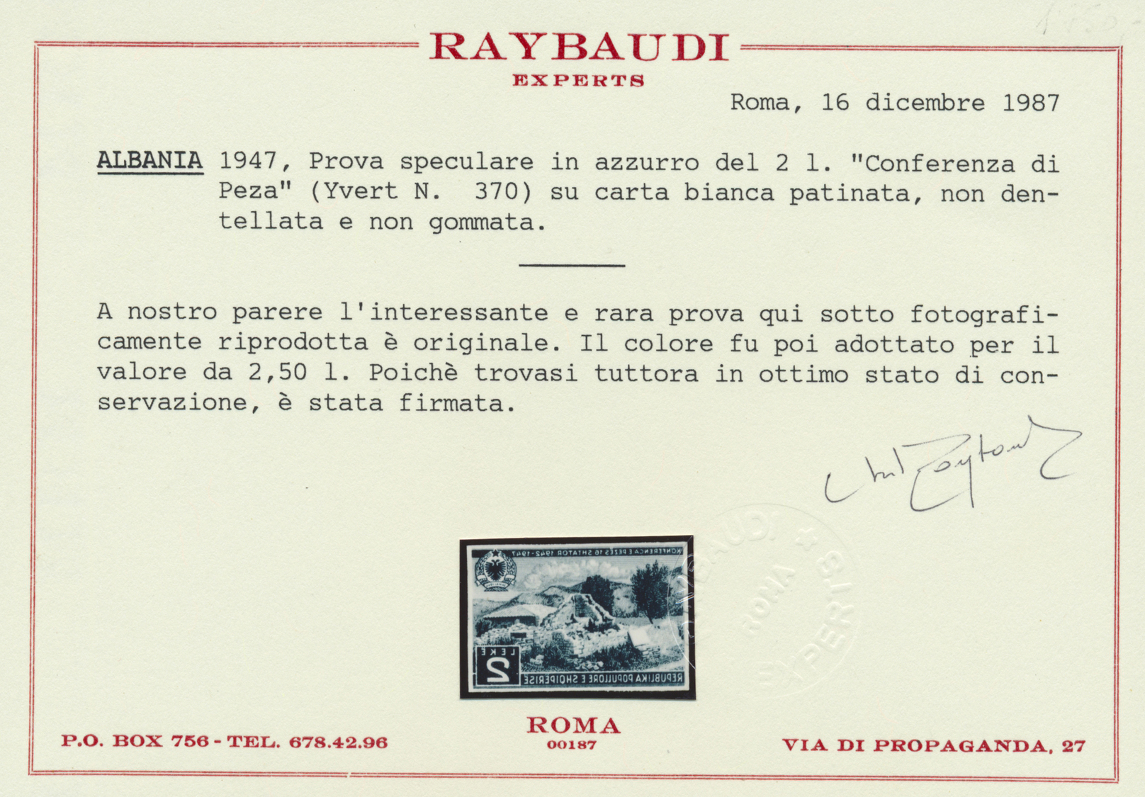 (*) Albanien: 1947, Konferenz Von Peza 2 L. Als Ungezähntes FOTOESSAY In Blau (Farbe Des 2.50 L.-Wertes) In Spiege - Albania