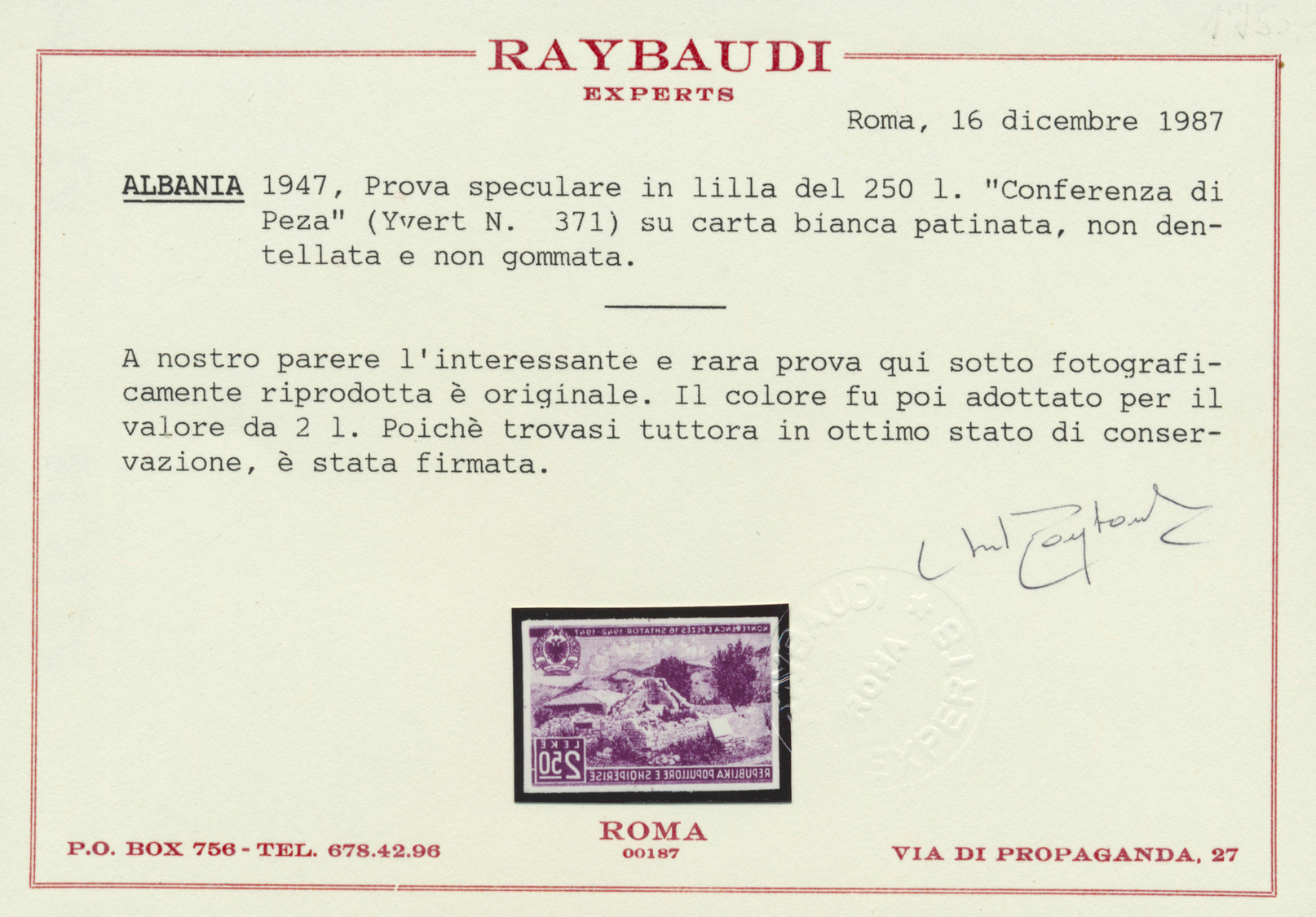 (*) Albanien: 1947, Konferenz Von Peza 2.50 L. Als Ungezähntes FOTOESSAY In Lila (Farbe Des 2 L.-Wertes) In Spiege - Albania