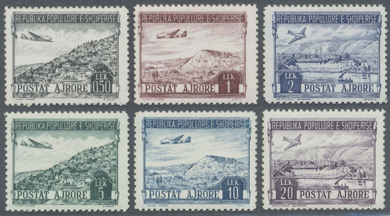 */O Albanien: 1950/1953. Lot Of Airmail Issues With Red (Mi #521/22) And Black (Mi #523/24) Overprints. Each Unuse - Albania