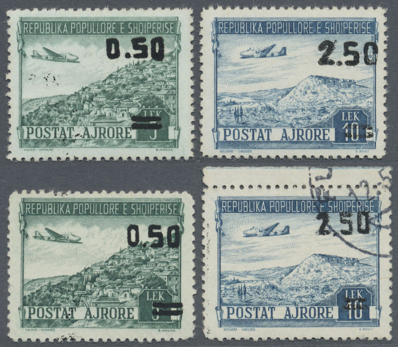 */O Albanien: 1950/1953. Lot Of Airmail Issues With Red (Mi #521/22) And Black (Mi #523/24) Overprints. Each Unuse - Albania