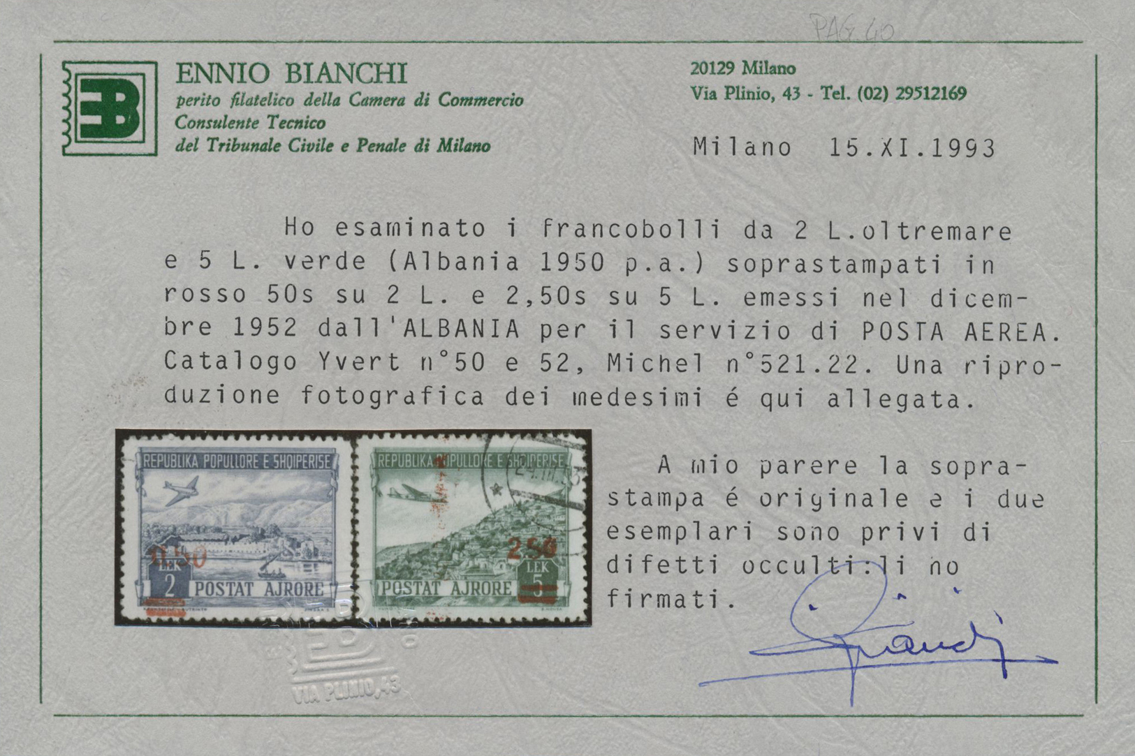 */O Albanien: 1950/1953. Lot Of Airmail Issues With Red (Mi #521/22) And Black (Mi #523/24) Overprints. Each Unuse - Albania