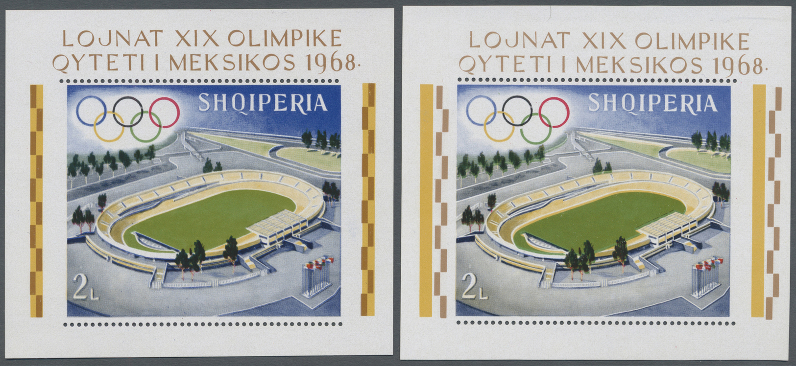 ** Albanien: 1968. Lot Of 5 Olympic Souvenir Sheets With Some Varieties: Shifted Colors And Perforation, Also Som - Albanie