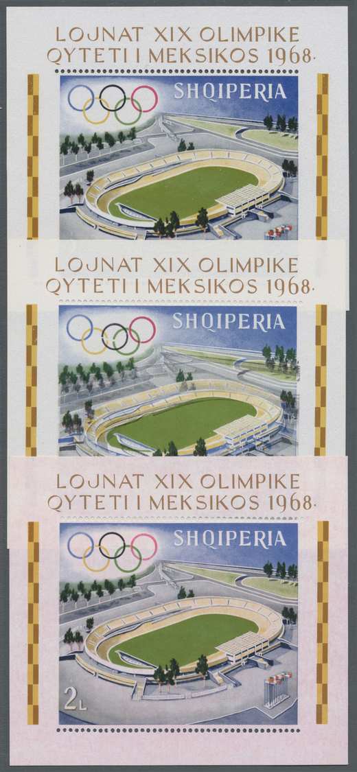 ** Albanien: 1968. Lot Of 5 Olympic Souvenir Sheets With Some Varieties: Shifted Colors And Perforation, Also Som - Albanie