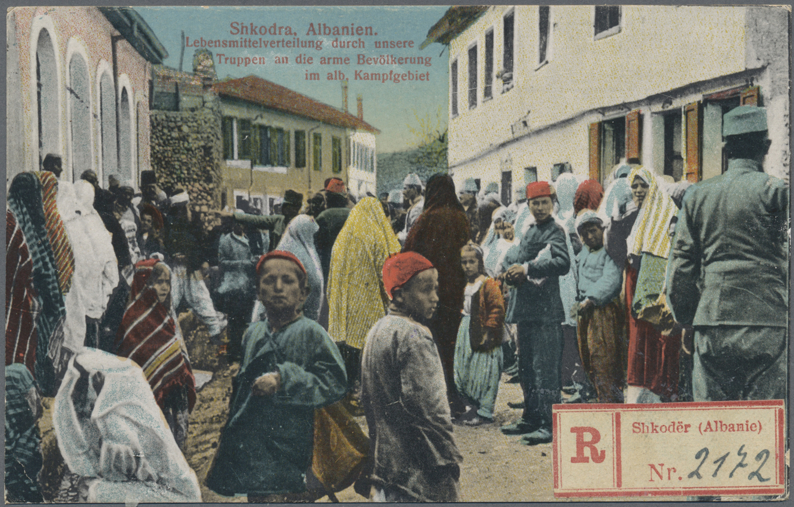 Albanien - Lokalausgaben: SHKODRA: 1919, 1 Gr Auf 25 Q Blue Single Franking On Registered Souvenier Postcard T - Albanie
