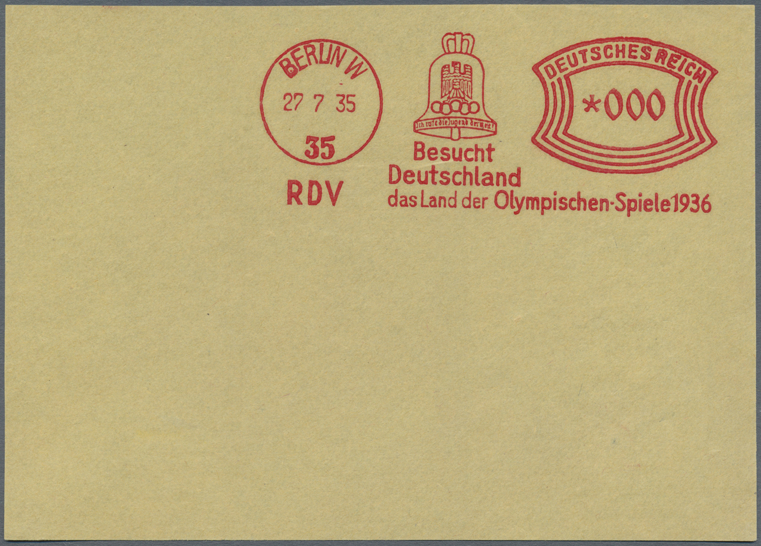 Br/Brrst Thematik: Olympische Spiele / Olympic Games: 1935, Dt. Reich Für Berlin. PROBEABZUG Auf Blanko-Briefvorderseite - Other & Unclassified