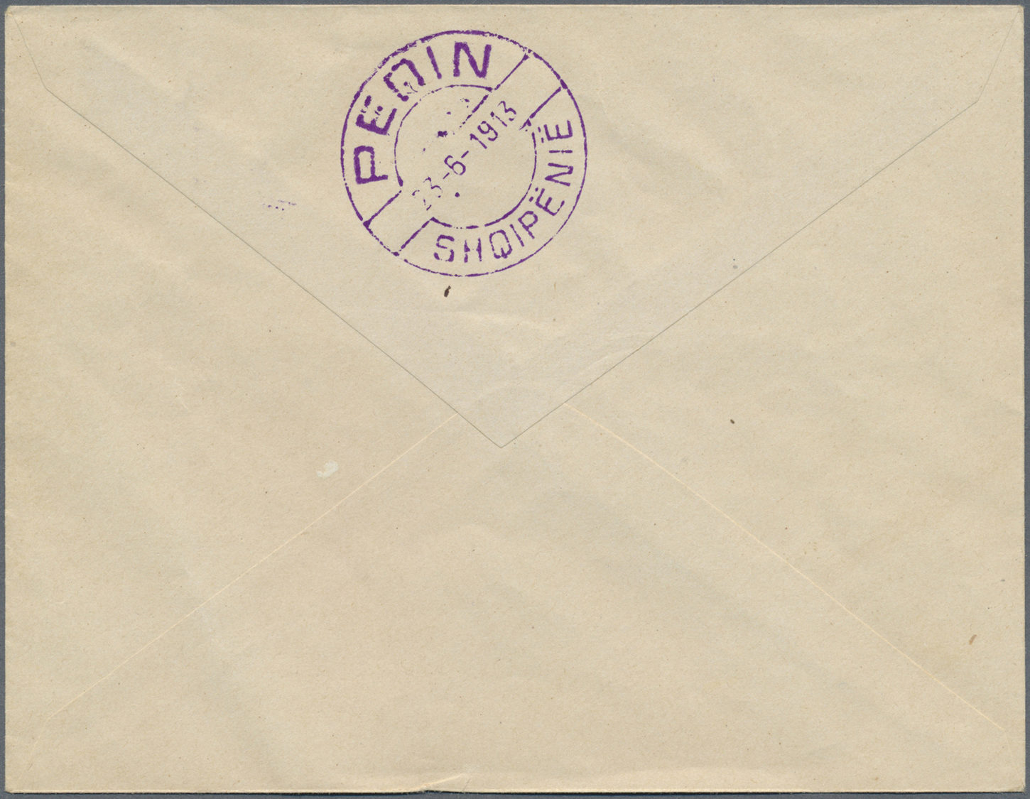 GA Albanien - Ganzsachen: 1913, June, Envelope 1gr. (postal Seal Without Coat Of Arms) Used With Violet "QUKËS 22 - Albanie