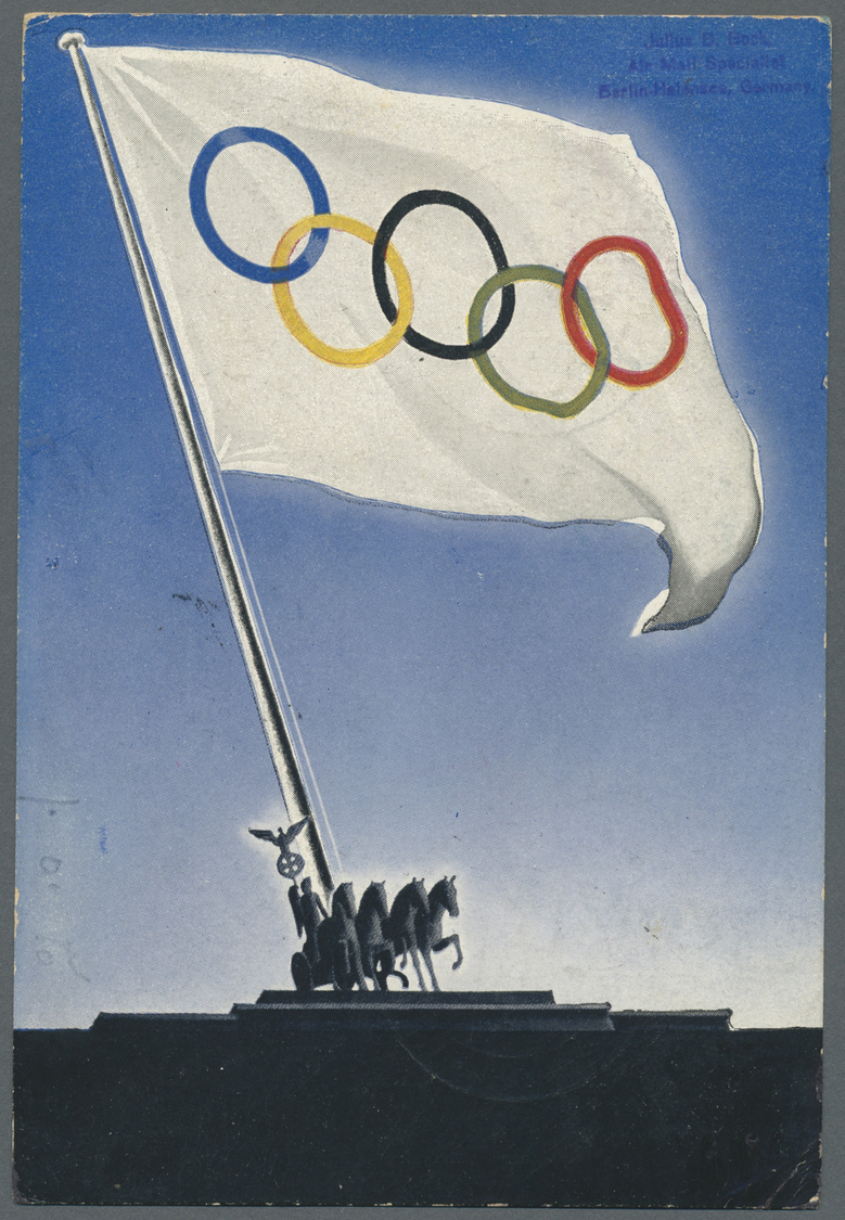 Br Thematik: Olympische Spiele / Olympic Games: 1935/1936, Dt. Reich Für Berlin. Lot Von 1 Olympia-Flaggenkarte Mit Eind - Other & Unclassified