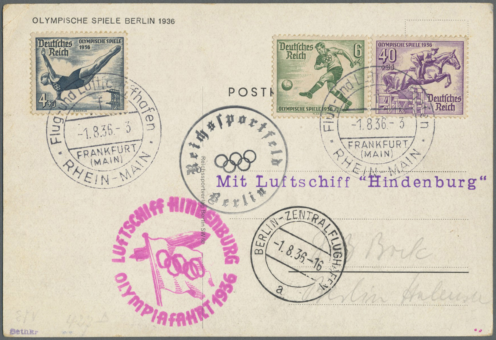 Br Thematik: Olympische Spiele / Olympic Games: 1935/1936, Dt. Reich Für Berlin. Lot Von 1 Olympia-Flaggenkarte Mit Eind - Other & Unclassified