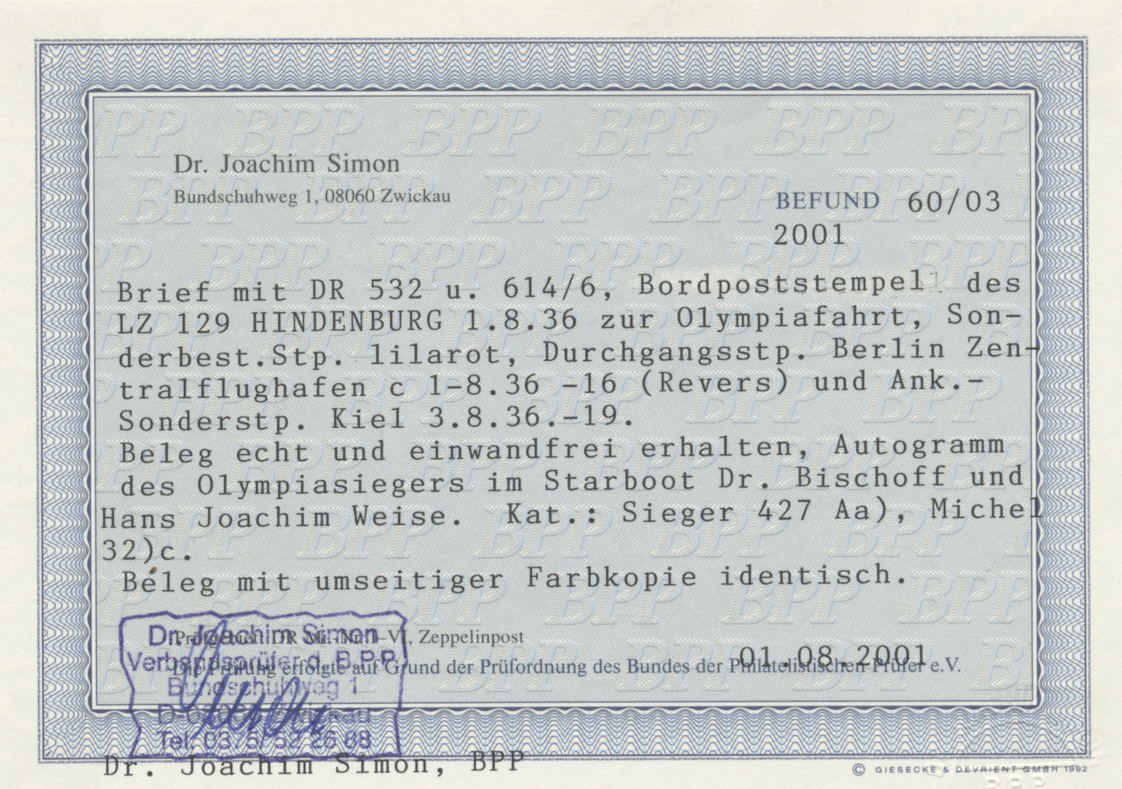 Br Thematik: Olympische Spiele / Olympic Games: 1936, Bordpost Olympiafahrt 1.8., Via Berlin 1.8. Nach Kiel 3.8., Mit Au - Other & Unclassified