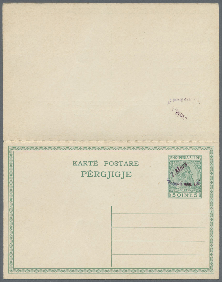GA Albanien - Ganzsachen: 1914, "7.Mars" Handstamp On Complete Double Cards 5q. + 5q. Green And On 10q. + 10q. Re - Albania