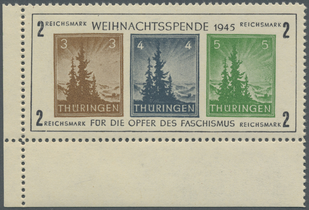 ** Sowjetische Zone - Thüringen: 1945: Sog. ANTIFABLOCK Mit 3 Pfg. Dunkelbraunocker In Type V Postfrisc - Autres & Non Classés