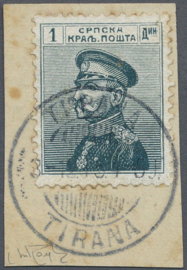 Brrst Albanien - Besonderheiten: 1915, Serbien König Peter I. 1 Pa. Schwarzgrün Auf Briefstück Mit Stempel 'TIRANA 3 - Albanie
