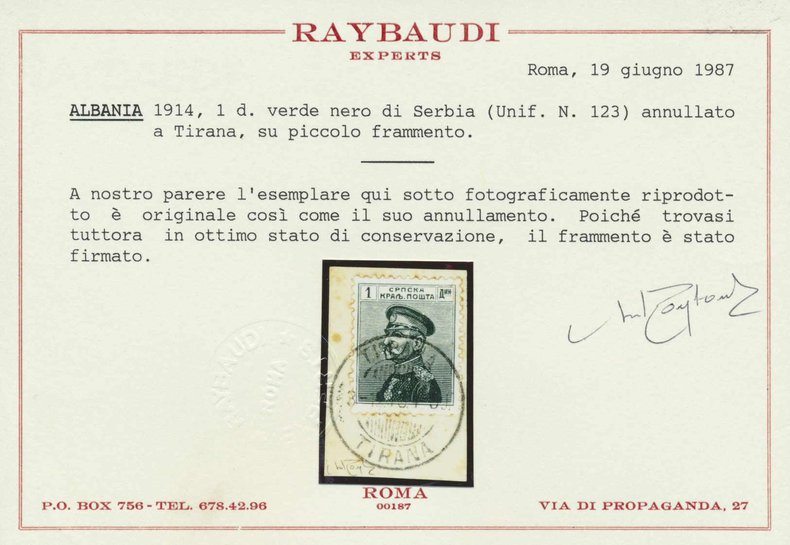 Brrst Albanien - Besonderheiten: 1915, Serbien König Peter I. 1 Pa. Schwarzgrün Auf Briefstück Mit Stempel 'TIRANA 3 - Albanie