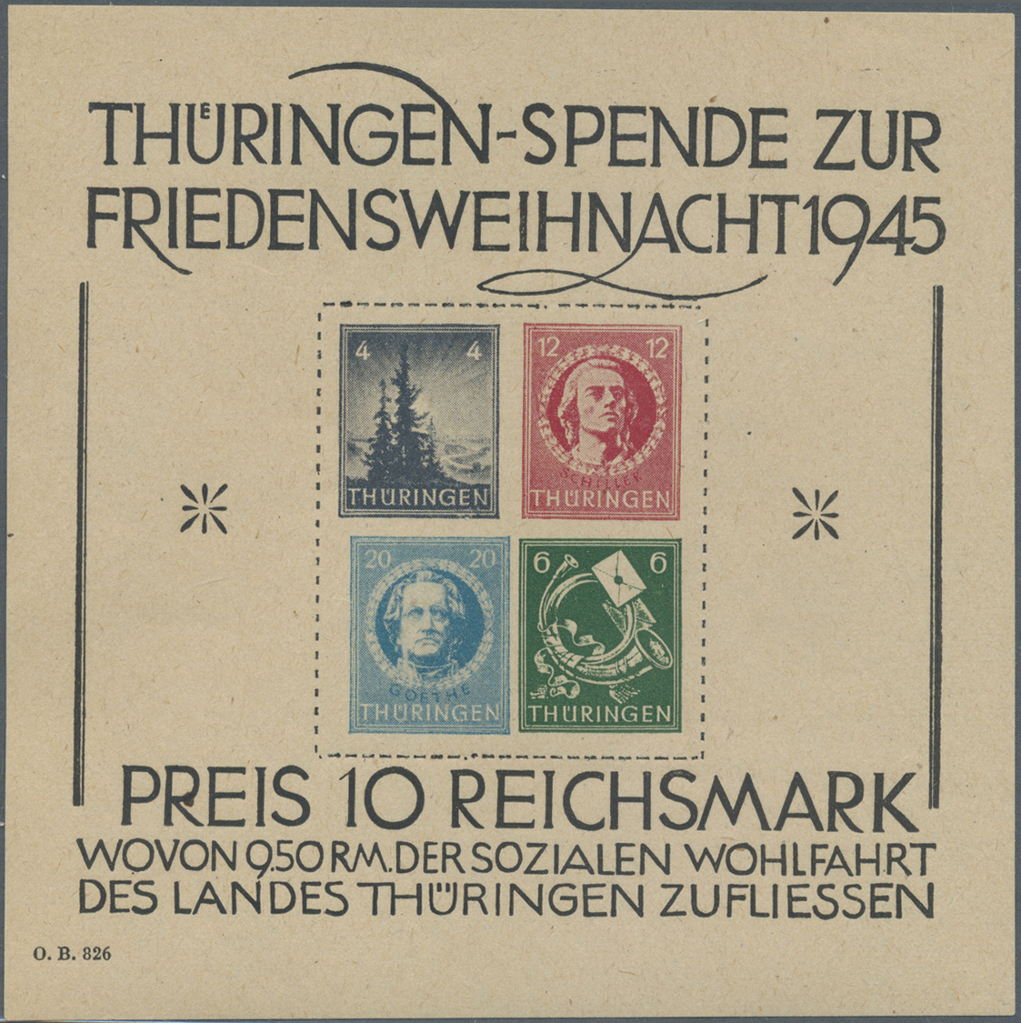 ** Sowjetische Zone - Thüringen: 1945, Weihnachtsblock Auf Gelblichgrauem Papier In Type I „Kerbe Im 'D - Altri & Non Classificati