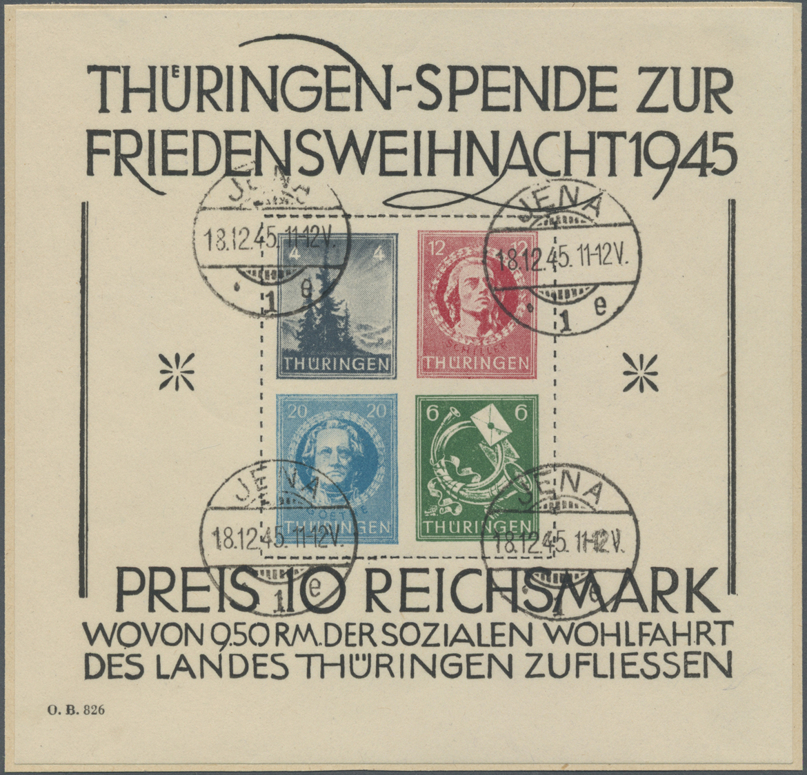 Brfst Sowjetische Zone - Thüringen: 1945: Weihnachtsblock In Type III Auf "x"-Papier Auf Briefstück. Der B - Altri & Non Classificati