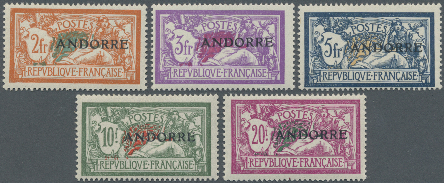 * Andorra - Französische Post: 1931, Freimarken 2 Fr. - 20 Fr., Fünf Spitzenwerte, Kaum Wahrnehmbare Falzspuren, - Autres & Non Classés