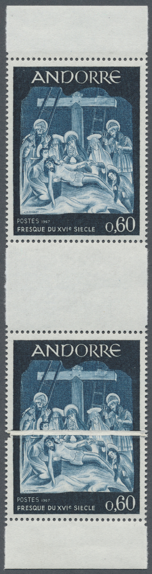 ** Andorra - Französische Post: 1967. Descente De La Croix 0.60. Paire Verticale, Exemplaire Du Bas, Grand Pli Ac - Autres & Non Classés