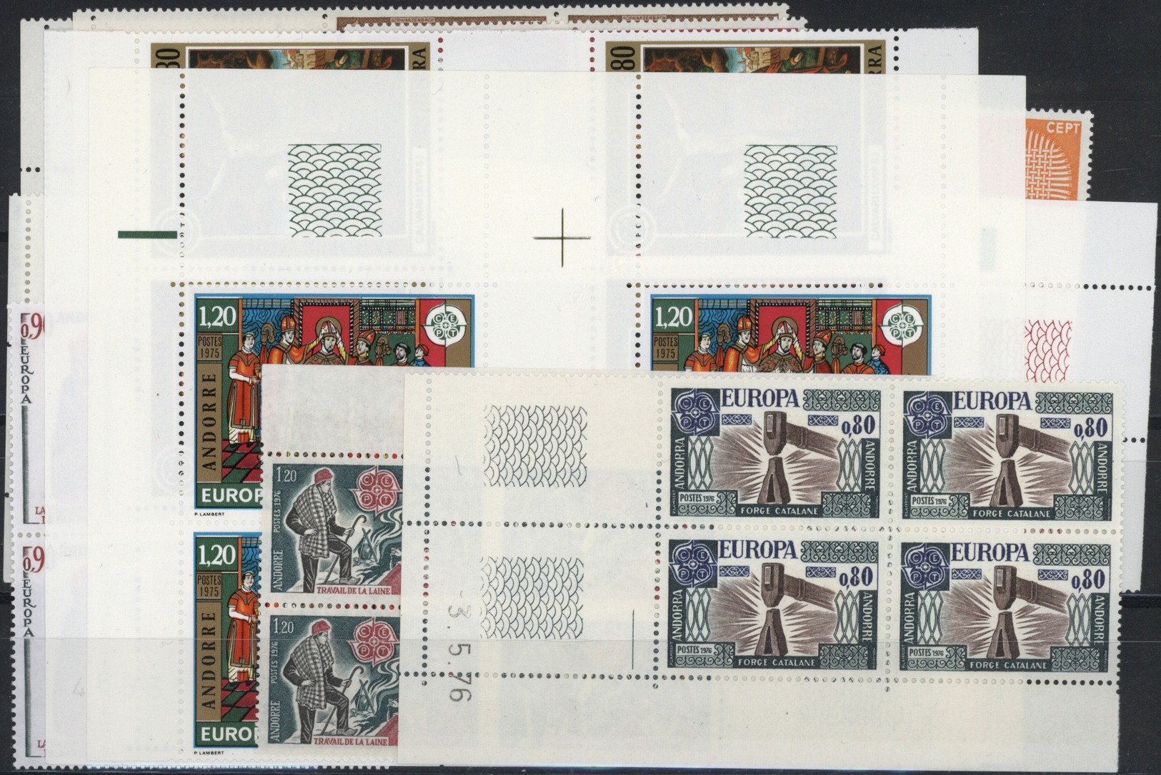 **/ Andorra - Französische Post: 1968/1976, Europa, All CEPT Series In Blocks Of Four, Often With A Sheet Corner O - Other & Unclassified