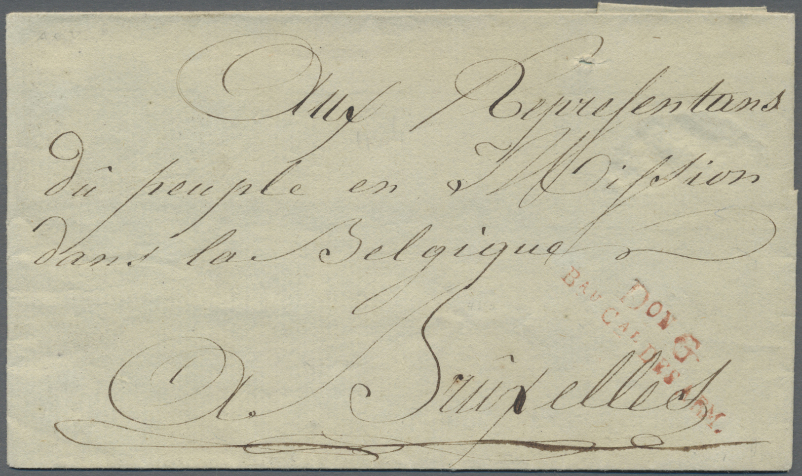 Br Belgien - Vorphilatelie: 1795, "D On G/B.AU CAL DES ARM." Red Two Line Cancel (handstamp "ARMEE DU NORD") On F - 1794-1814 (French Period)