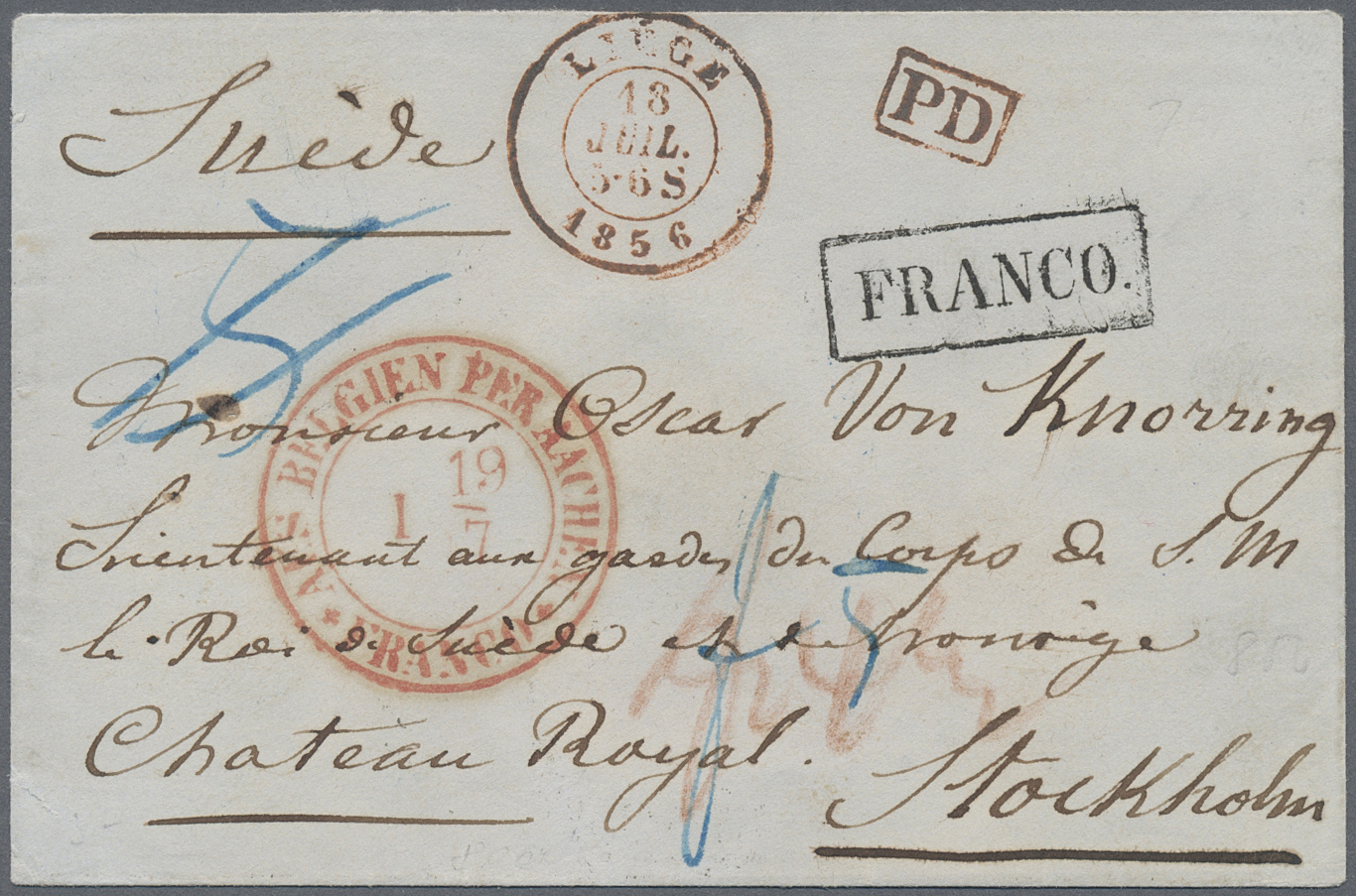 Br Belgien - Vorphilatelie: 1856, Cover From LIEGE, 18 JUIL.1856, Addressed To The Writer, Composer And Military - 1794-1814 (French Period)