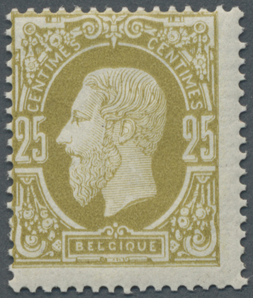 ** Belgien: 1869, Freimarke: König Leopold II. 25 C. Olivgelb, Tadellos Postfrisches, Unsigniertes Stück (C.O.B € - Other & Unclassified