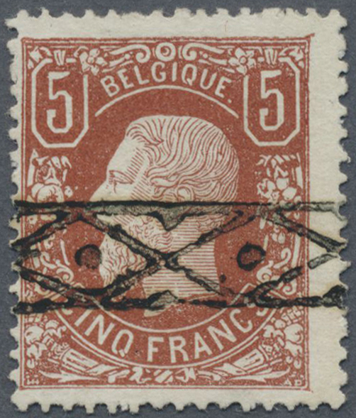 O Belgien: 1869, 5 Fr. Rotbraun Entwertet Mit Rollenstempel. Michel 1.600,- - Other & Unclassified