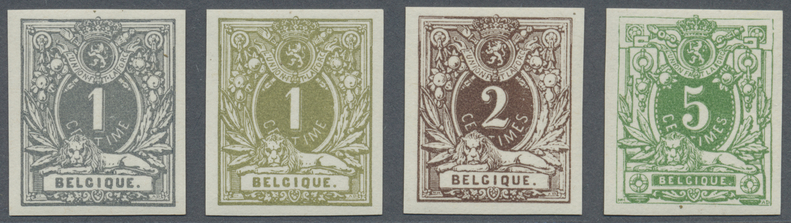 (*) Belgien: 1884/88, Proofs For The Cypher And Lion Issue With 1 C. Green, 1 C. Grey, 2 C. And 5 C.. According To - Autres & Non Classés