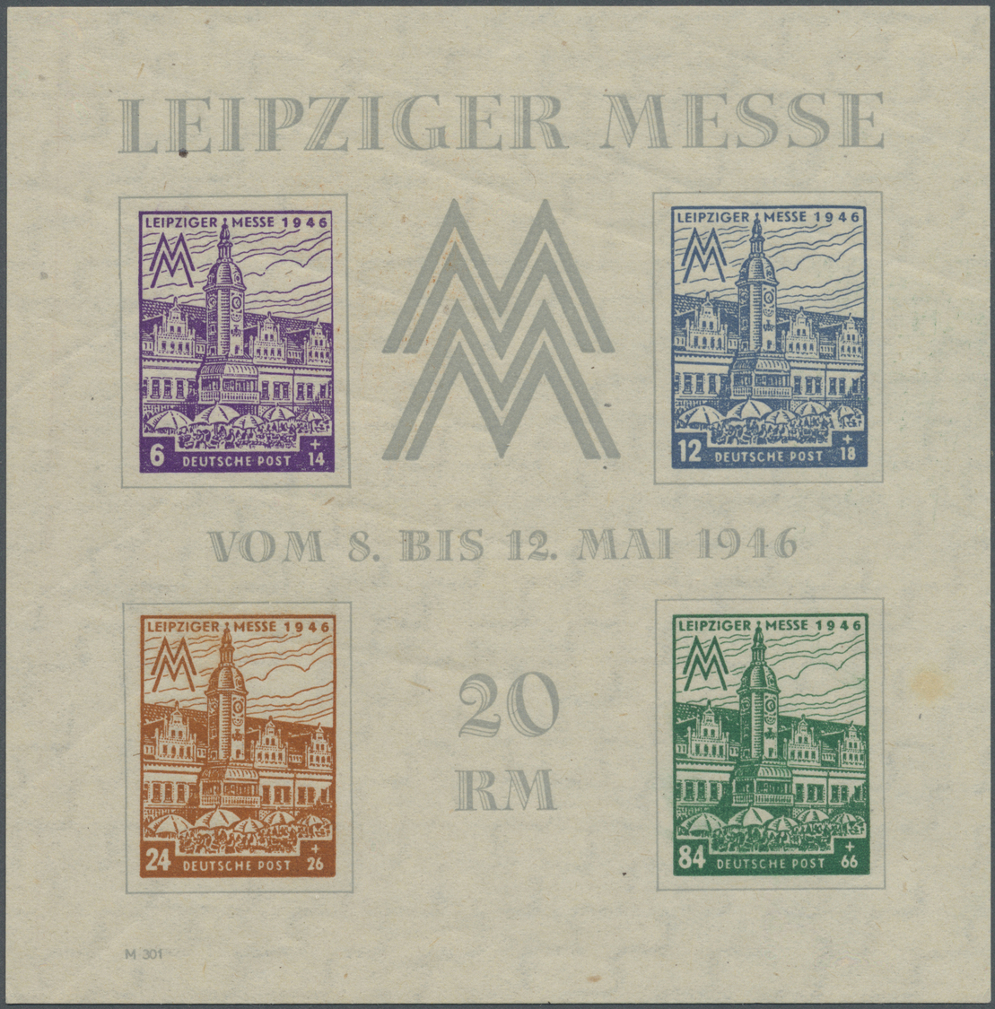 ** Sowjetische Zone - West-Sachsen: 1946, Leipziger Messe-Block, 12+18 Pf Blaugrau, Wz Stufen Fallend, - Altri & Non Classificati