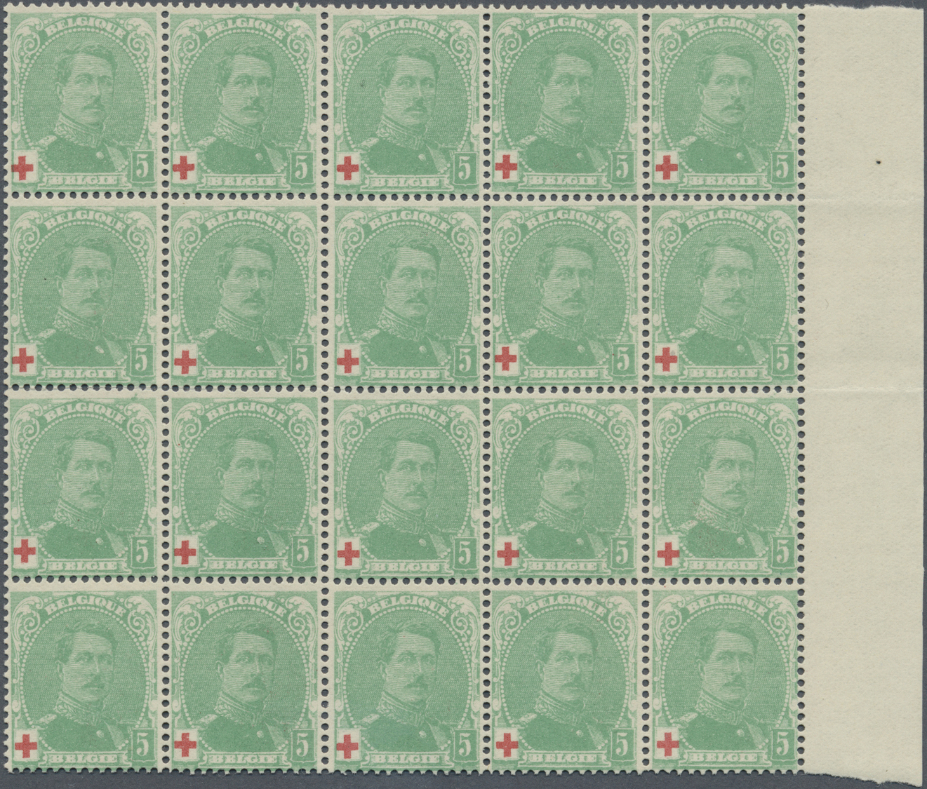 ** Belgien: 1914, Red Cross Issue Mnh Block Of 20 - Other & Unclassified