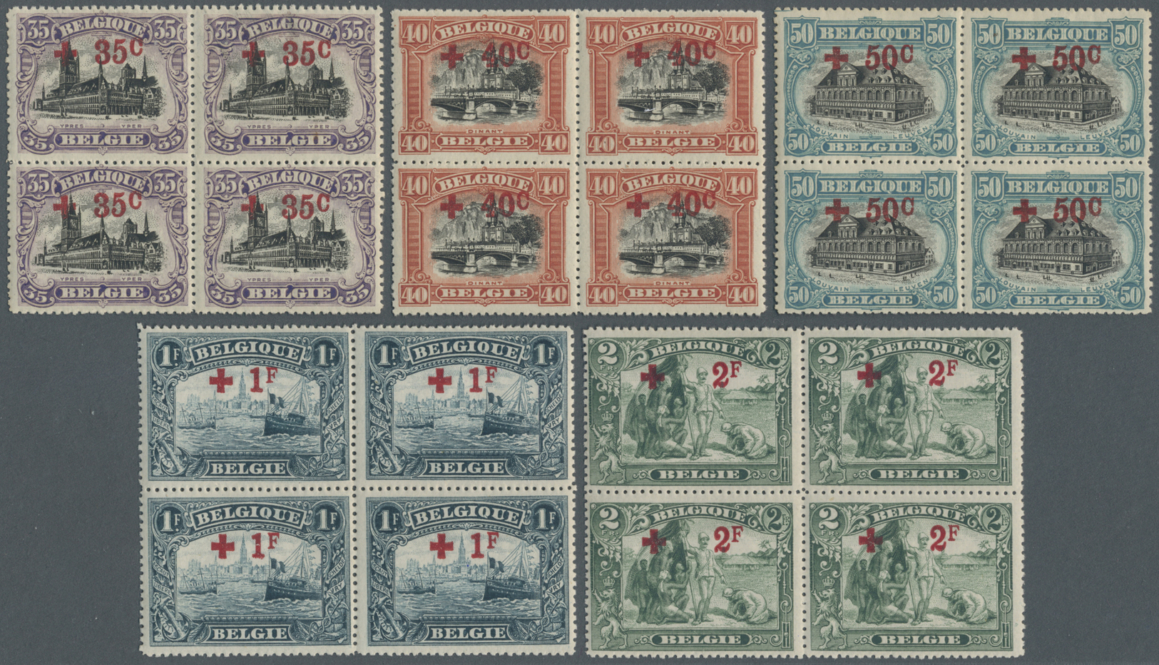 **/ Belgien: 1918, Rotes Kreuz, 35 C Bis 10 Fr, 7 Höchstwerte Mit Aufdruck In Taufrischer, Postfrischer, Unsignier - Autres & Non Classés