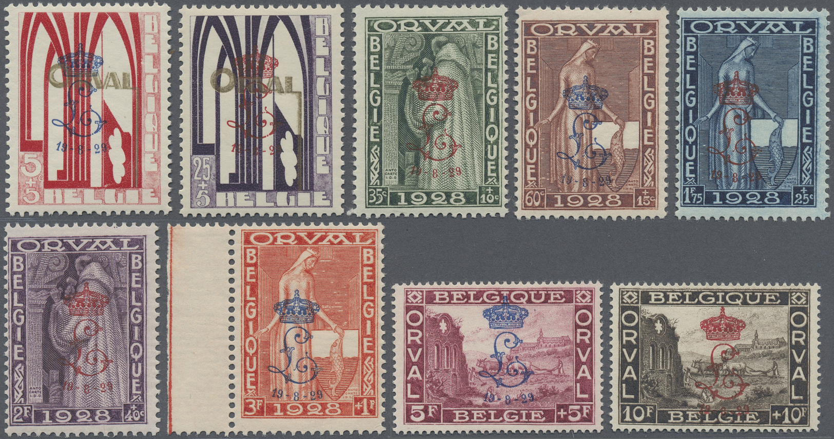 ** Belgien: 1929, Grundsteinlegung Abtei Orval, 5 C. Bis 10 Fr. Komplett Mit Aufdruck "L"  Und Krone, Einwandfrei - Other & Unclassified