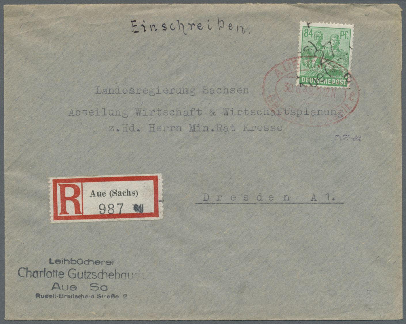 Br Sowjetische Zone - Bezirkshandstempel - V - Bez. 27 (Leipzig): 1948, 84 Pfg. Arbeiter Mit Handstempe - Other & Unclassified