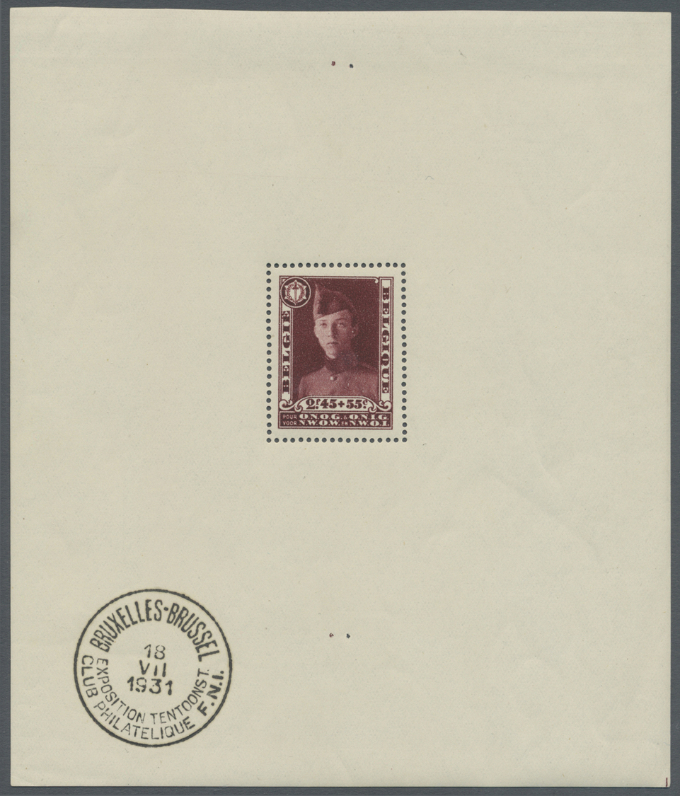 ** Belgien: 1931, Brussels Philatelic Exhibition, Souvenir Sheet, Unmounted Mint With Postmark At Lower Left Marg - Other & Unclassified