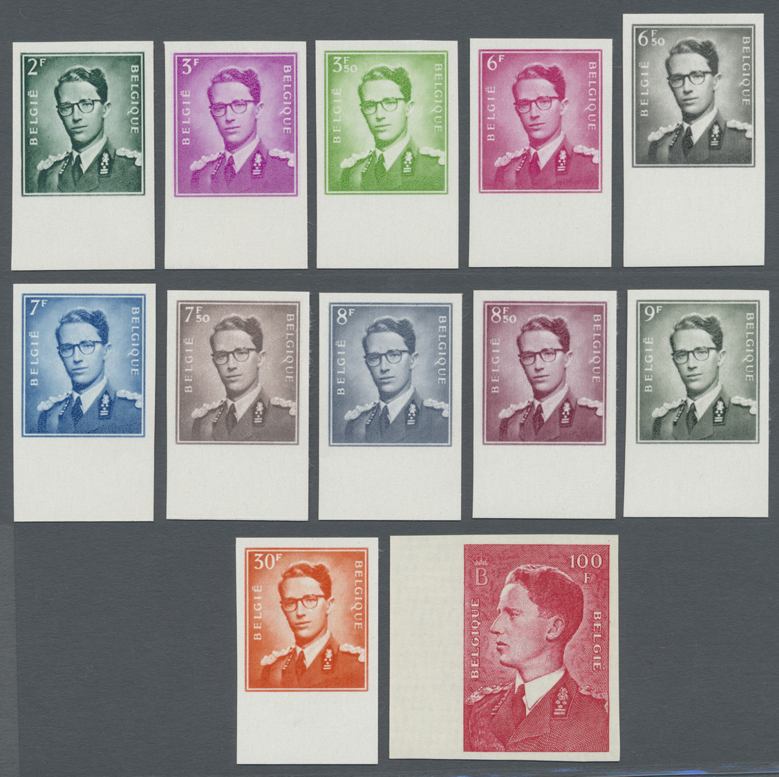 (*) Belgien: 1958/1960, King Baudoin I Complete Issue From 2 Fr Up To 100 Fr. As Imperforated Proofs With Numbers - Other & Unclassified