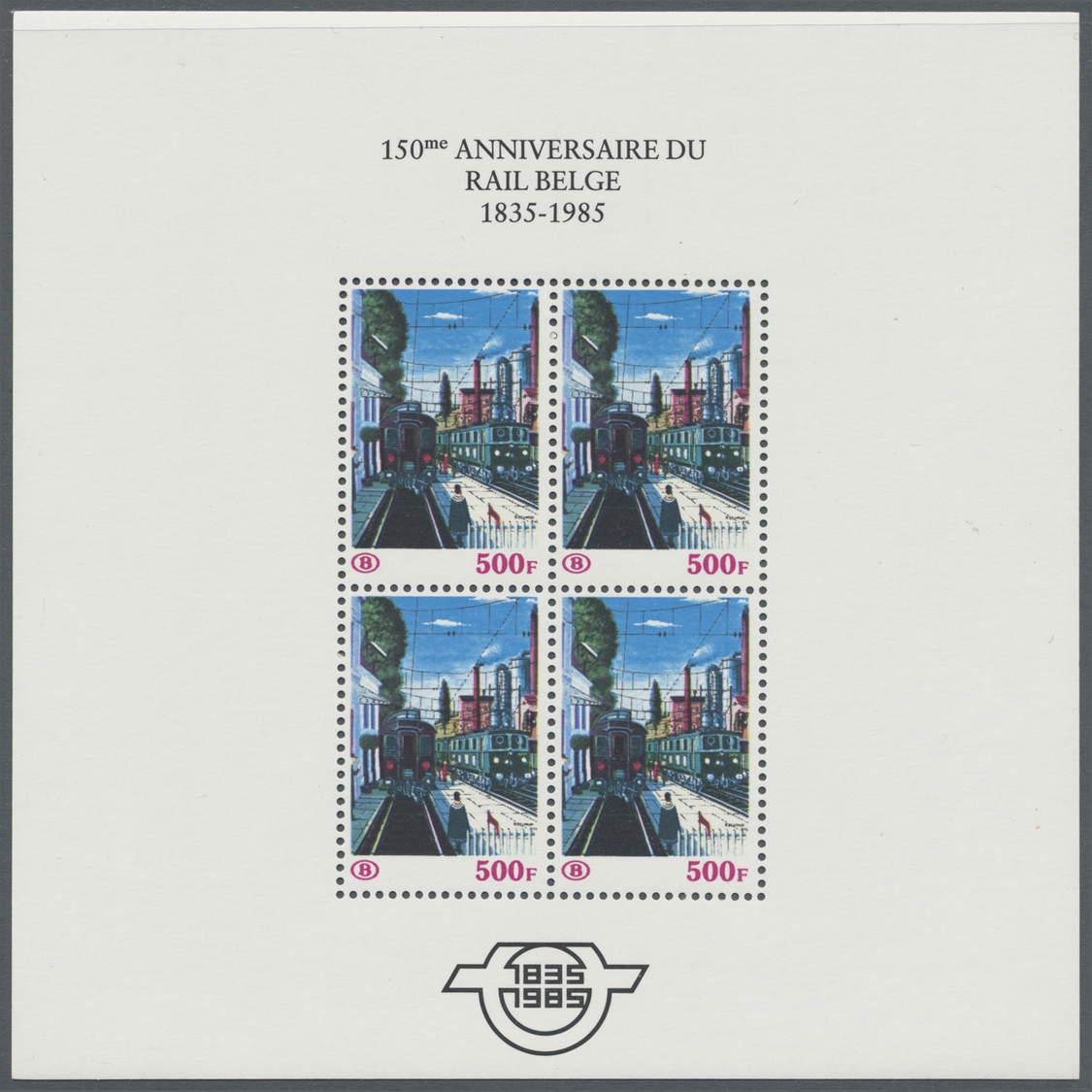 ** Belgien - Eisenbahnpaketmarken: 1985, 150 Jahre Eisenbahn in Belgien, komplette Luxusblockserie postfrisch, se