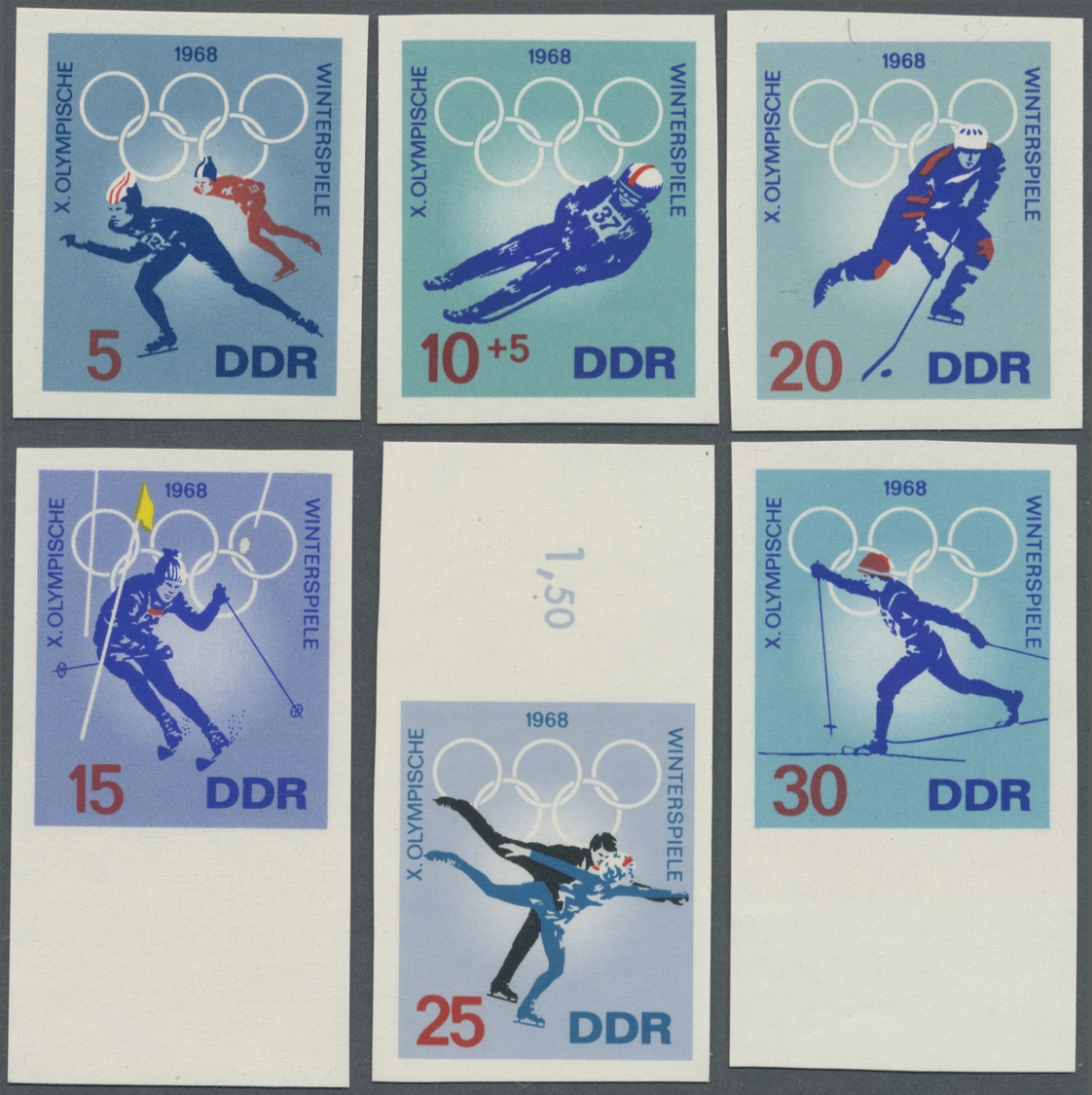 ** Thematik: Olympische Spiele / Olympic Games: 1968: DDR, Olympiade 1968 UNGEZÄHNT In Originalfarben, 6 Werte Komplett, - Other & Unclassified