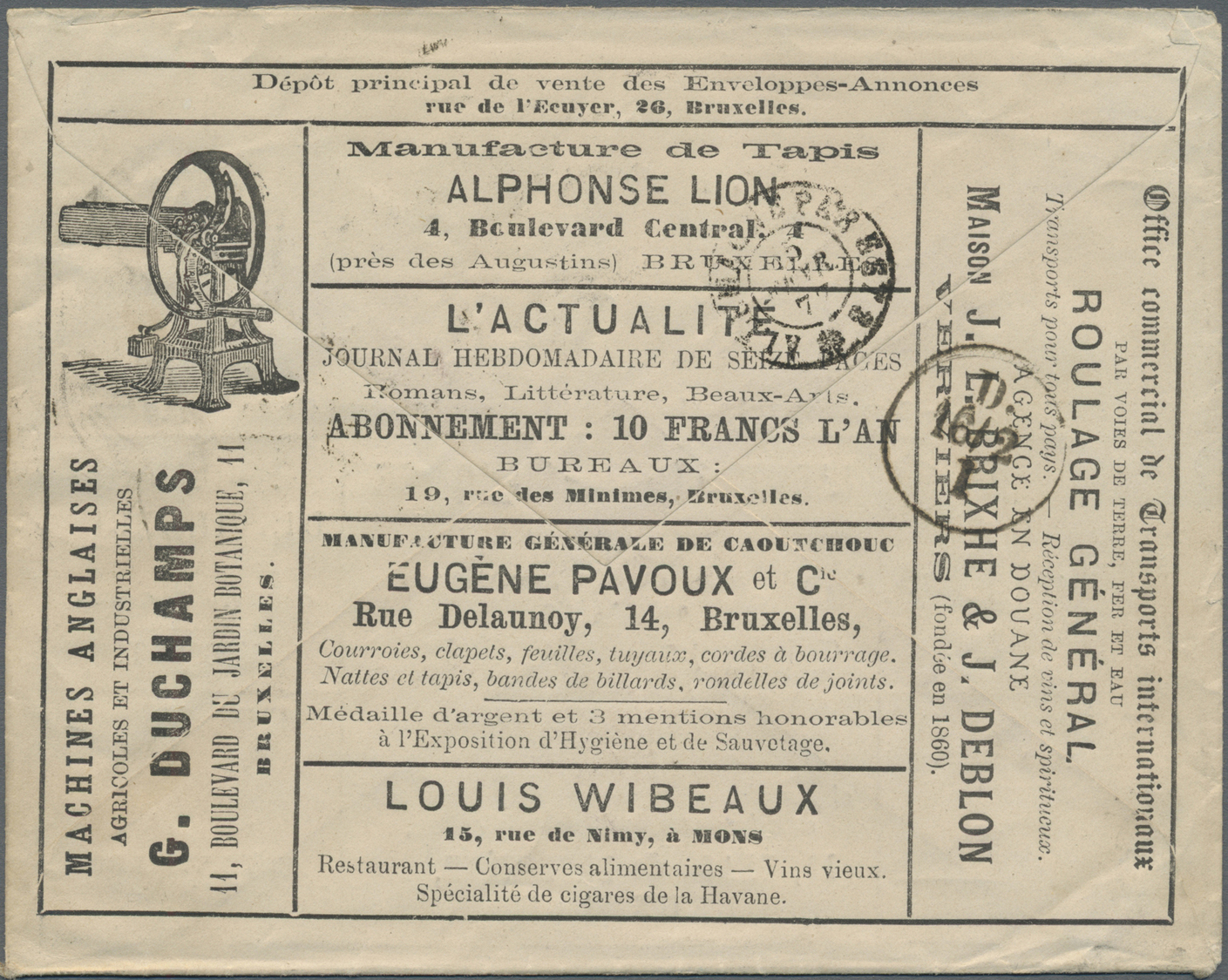 GA Belgien - Ganzsachen: 1877, 10 C Green Advertising Postal Stationery Envelope (Imp. J.Corne, Schaerbeek), Seri - Autres & Non Classés