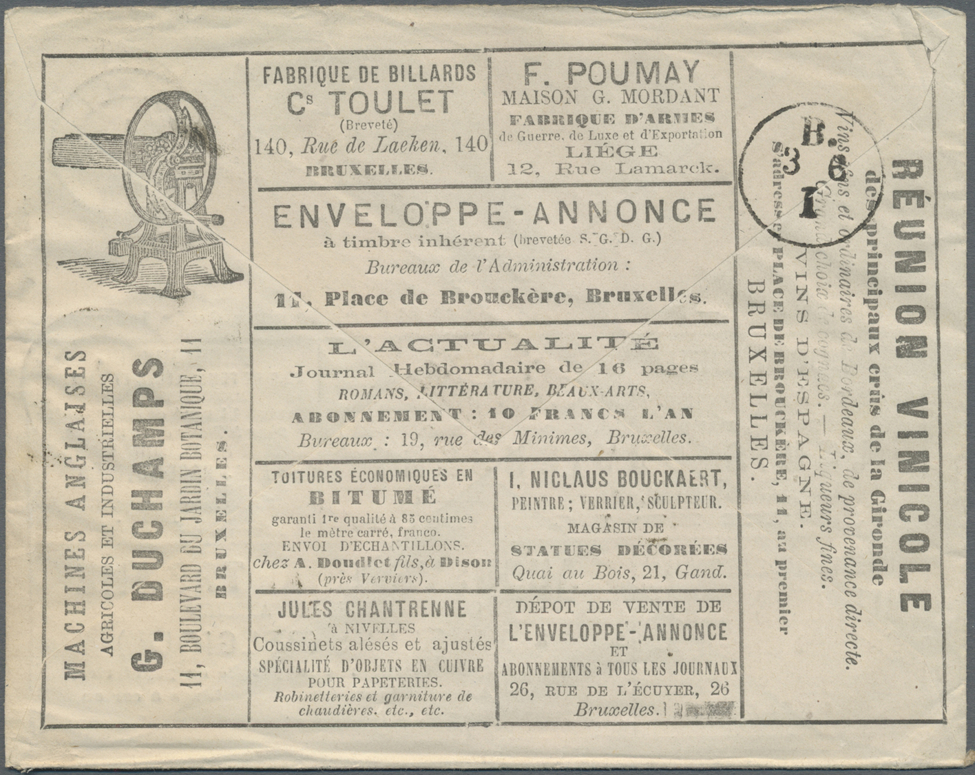 GA Belgien - Ganzsachen: 1877, 10 C Green Advertising Postal Stationery Envelope (Imp. J.Corne, Schaerbeek), Seri - Autres & Non Classés