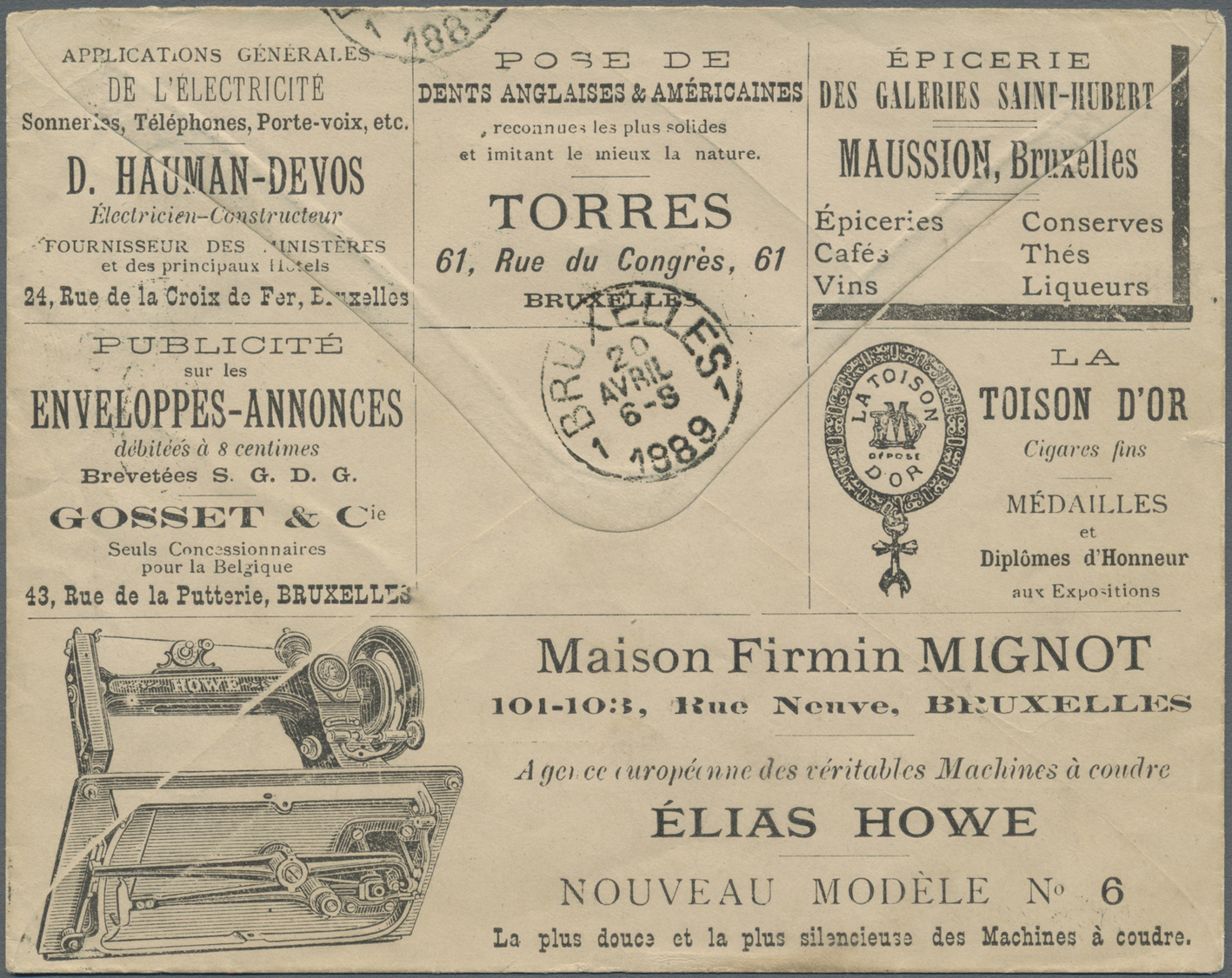 GA Belgien - Ganzsachen: 1889, 10 C Green Advertising Postal Stationery Envelope With Advertisement For Chocolat, - Other & Unclassified