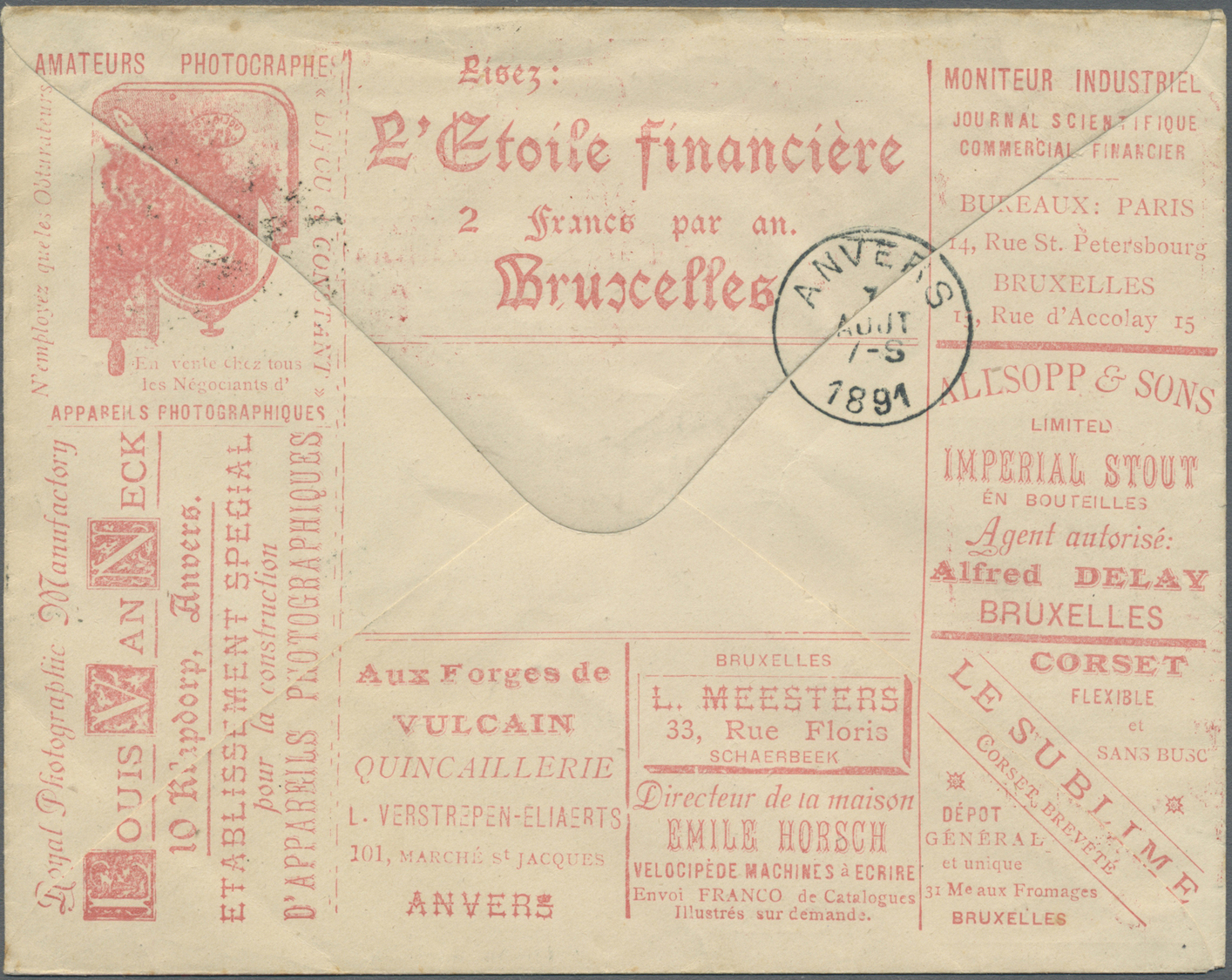 GA Belgien - Ganzsachen: 1891, 10 C Green Advertising Postal Stationery Envelope (Imp. Helios, Bruxelles) With Ad - Other & Unclassified