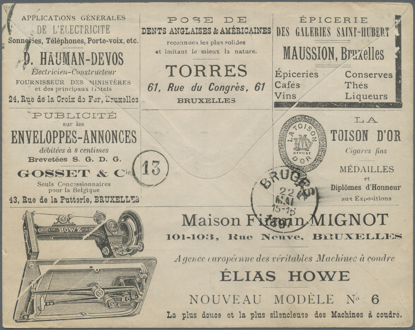 GA Belgien - Ganzsachen: 1889, 10 C Green Advertising Postal Stationery Envelope With Advertisement For Delicacie - Autres & Non Classés